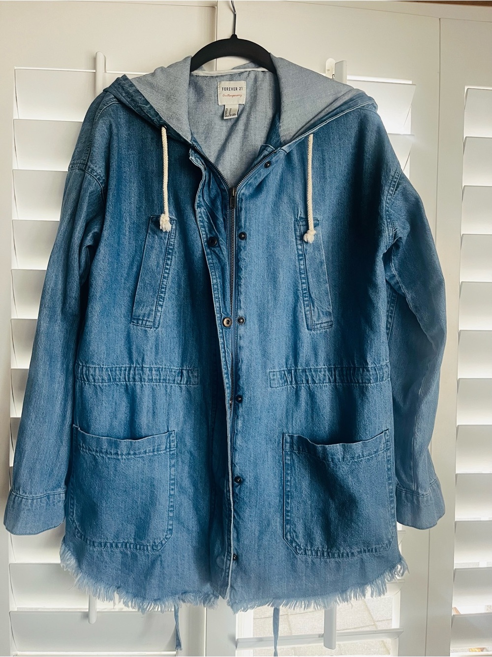Forever 21 Light Blue Denim Hooded Coatigan M